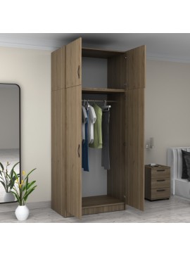 Ντουλάπα ρούχων Victoria Megapap δίφυλλη με πατάρι χρώμα καρυδί 100x60x240εκ.