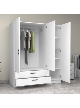 Ντουλάπα ρούχων Victoria Megapap τρίφυλλη με συρτάρια χρώμα λευκό 150x60x181εκ.