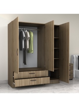 Ντουλάπα ρούχων Victoria Megapap τρίφυλλη με συρτάρια χρώμα καρυδί 150x60x181εκ.