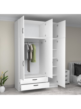 Ντουλάπα ρούχων Victoria Megapap τρίφυλλη με πατάρι και συρτάρια χρώμα λευκό 150x60x240εκ.