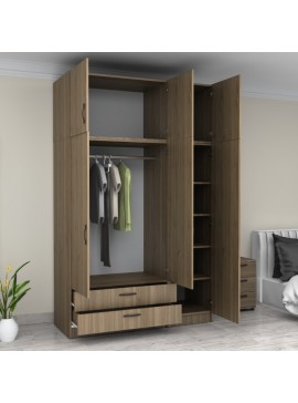 Ντουλάπα ρούχων Victoria Megapap τρίφυλλη με πατάρι και συρτάρια χρώμα καρυδί 150x60x240εκ.