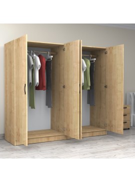 Ντουλάπα ρούχων Victoria Megapap τετράφυλλη χρώμα φυσικό οξιάς 200x60x181εκ.