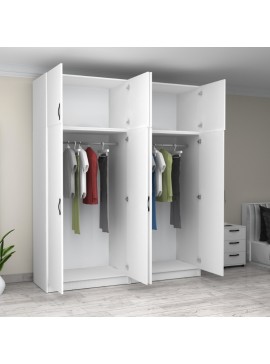 Ντουλάπα ρούχων Victoria Megapap τετράφυλλη με πατάρι χρώμα λευκό 200x60x240εκ.