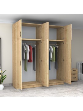 Ντουλάπα ρούχων Victoria Megapap τετράφυλλη με πατάρι χρώμα φυσικό οξιάς 200x60x240εκ.