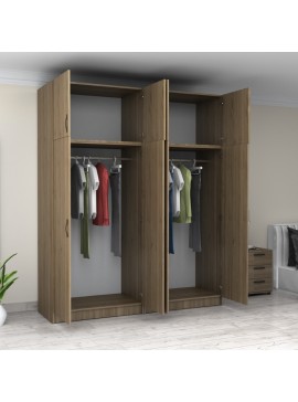 Ντουλάπα ρούχων Victoria Megapap τετράφυλλη με πατάρι χρώμα καρυδί 200x60x240εκ.