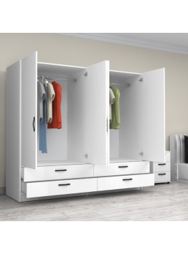 Ντουλάπα ρούχων Victoria Megapap τετράφυλλη με συρτάρια χρώμα λευκό 200x60x181εκ.