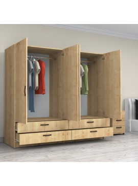 Ντουλάπα ρούχων Victoria Megapap τετράφυλλη με συρτάρια χρώμα φυσικό οξιάς 200x60x181εκ.