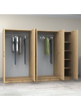 Ντουλάπα ρούχων Victoria Megapap πεντάφυλλη χρώμα φυσικό οξιάς 250x60x181εκ.