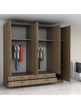 Ντουλάπα ρούχων Victoria Megapap πεντάφυλλη με πατάρι και συρτάρια χρώμα καρυδί 250x60x240εκ.