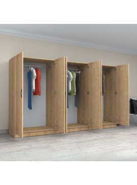 Ντουλάπα ρούχων Victoria Megapap εξάφυλλη χρώμα φυσικό οξιάς 300x60x181εκ.