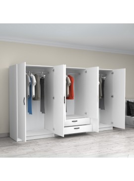 Ντουλάπα ρούχων Victoria Megapap εξάφυλλη με συρτάρια χρώμα λευκό 300x60x181εκ.