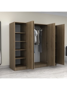 Ντουλάπα ρούχων Victoria Megapap τετράφυλλη χρώμα καρυδί 200x60x181εκ.