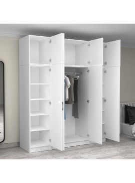Ντουλάπα ρούχων Victoria Megapap τετράφυλλη με πατάρι χρώμα λευκό 200x60x240εκ.