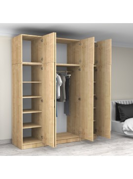 Ντουλάπα ρούχων Victoria Megapap τετράφυλλη με πατάρι χρώμα φυσικό οξιάς 200x60x240εκ.