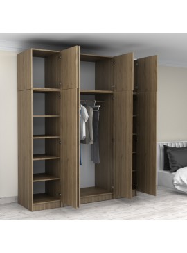 Ντουλάπα ρούχων Victoria Megapap τετράφυλλη με πατάρι χρώμα καρυδί 200x60x240εκ.