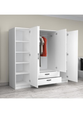 Ντουλάπα ρούχων Victoria Megapap τετράφυλλη με συρτάρια χρώμα λευκό 200x60x181εκ.