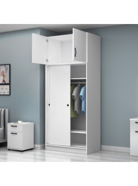 Ντουλάπα ρούχων Regio Megapap δίφυλλη συρόμενη με πατάρι χρώμα λευκό 100x60x240εκ.