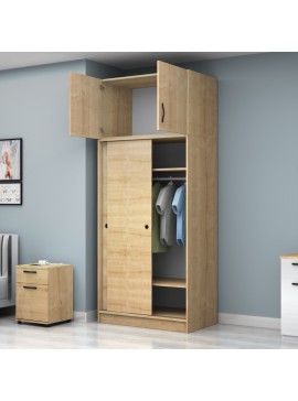 Ντουλάπα ρούχων Regio Megapap δίφυλλη συρόμενη με πατάρι χρώμα φυσικό οξιάς 100x60x240εκ.