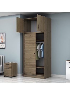 Ντουλάπα ρούχων Regio Megapap δίφυλλη συρόμενη με πατάρι χρώμα καρυδί 100x60x240εκ.