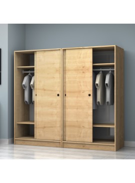 Ντουλάπα ρούχων Regio Megapap τετράφυλλη συρόμενη χρώμα φυσικό οξιάς 200x60x181εκ.