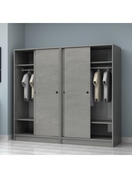 Ντουλάπα ρούχων Regio Megapap τετράφυλλη συρόμενη χρώμα γκρι σκυροδέματος 200x60x181εκ.