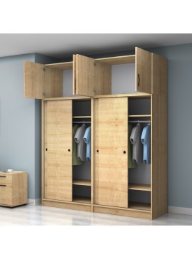 Ντουλάπα ρούχων Regio Megapap τετράφυλλη συρόμενη με πατάρι χρώμα φυσικό οξιάς 200x60x240εκ.