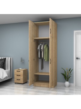 Ντουλάπα ρούχων Vivian Megapap δίφυλλη με πατάρι χρώμα φυσικό οξιάς 80x51,8x240εκ.