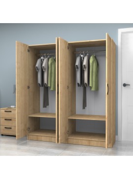 Ντουλάπα ρούχων Vivian Megapap τετράφυλλη χρώμα φυσικό οξιάς 160x51,8x181εκ.