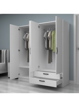 Ντουλάπα ρούχων Vivian Megapap τετράφυλλη με συρτάρια χρώμα λευκό 160x51,8x181εκ.