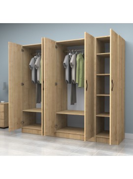 Ντουλάπα ρούχων Vivian Megapap πεντάφυλλη χρώμα φυσικό οξιάς 200x51,8x181εκ.