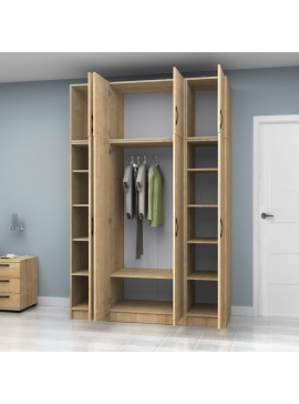 Ντουλάπα ρούχων Vivian Megapap τετράφυλλη με πατάρι χρώμα φυσικό οξιάς 160x51,8x240εκ.