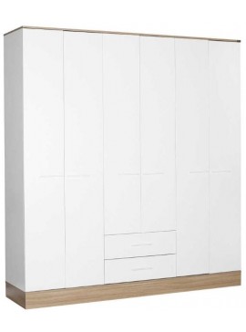 Lh-homefurniture Εξάφυλλη Ντουλάπα Base λευκό  206x224x52cm AD_GRD-862-MB-4