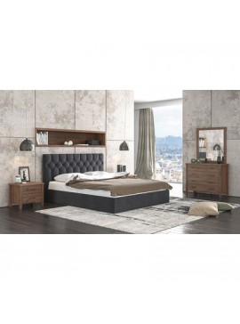 Savvidis Furniture  Σετ Κρεβατοκάμαρας 5τμχ. (κρεβάτι για στρώμα 150x200cm,2 κομοδίνα,τουαλέτα και καθρέφτη) Ύφασμα/ Μελαμίνη Με Επιλογή Χρώματος N63 Νέο Καρυδί BEST-8080410