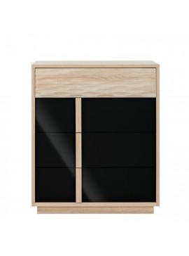 Epiplo World  Curtys συρταριέρα με 4 συρτάρια 89x45x104εκ. Sonoma Oak / Μαύρη γυαλιστερή λάκα BEST-1247755
