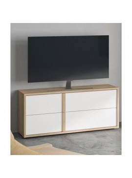 Epiplo World  Curtys έπιπλο τηλεόρασης με συρτάρια 119x45x53εκ. Sonoma Oak / Λευκή γυαλιστερή λάκα BEST-12457799