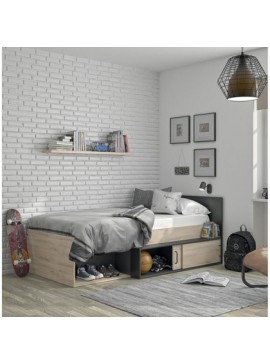 Epiplo World  Κρεβάτι μονό με αποθηκευτικό χώρο Erquy 204x110εκ. ( για στρώμα 90x200εκ. ) Light Kronberg Oak/Black BEST-1534579