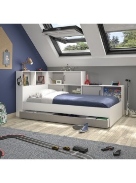 Epiplo World  Erwan κρεβάτι μονό 120x221εκ. ( για στρώμα 90x200εκ. ) Moon Grey/White με αποθηκευτικό συρτάρι & ανατομικό πλαίσιο BEST-15345879