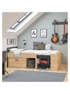 Epiplo World  Πολυμορφικό ψηλό κρεβάτι Arthus με αποθηκευτικούς χώρους 204x97εκ. ( για στρώμα 90x200εκ. ) Artisan Oak/Black BEST-1534577