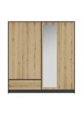 Epiplo World  Mimizan Ντουλάπα με 4 πόρτες , 1 συρτάρι και καθρέφτη 197x60x213εκ. Helvezia Oak/Black BEST-8459212