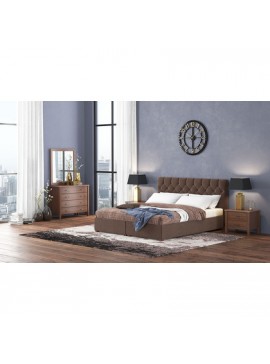 Savvidis Furniture  Σετ Κρεβατοκάμαρας 5τμχ (κρεβάτι για στρώμα 160x200, 2 κομοδίνα, τουαλέτα και καθρέφτης) N67 Ύφασμα Με Επιλογή Χρώματος /Καρυδί Μελαμίνη BEST-8080261