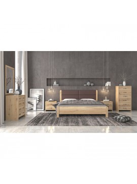 Savvidis Furniture  Σετ Κρεβατοκάμαρας 6τμχ (κρεβάτι για στρώμα 150x200,2 κομοδίνα, τουαλέτα, κολώνα και καθρέφτης) N45Δ Μελί Μελαμίνη / Τεχνόδερμα BEST-8080322