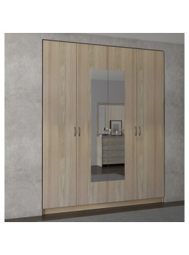 Savvidis Furniture  Ντουλάπα 4φυλλη 182x60x220 Με Καθρέφτη/Λάττε BEST-890116