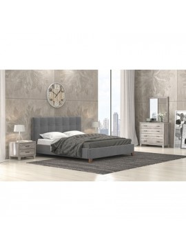 Savvidis Furniture  Σετ Κρεβατοκάμαρας 5τμχ (κρεβάτι για στρώμα 150x200, 2 κομοδίνα, τουαλέτα και καθρέφτης) N62 Ύφασμα Με Επιλογή Χρώματος / Σταχτί Μελαμίνη BEST-8080253