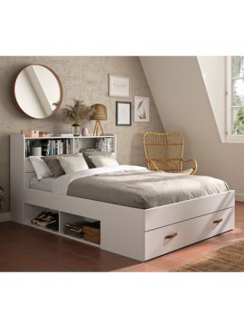 Epiplo World  Sabia κρεβάτι διπλό με αποθηκευτικούς χώρους, βιβλιοθήκη στο κεφαλάρι 145x224x105εκ ( για στρώμα 140x190εκ. ) Λευκό με ανατομικό πλαίσιο BEST-12589365