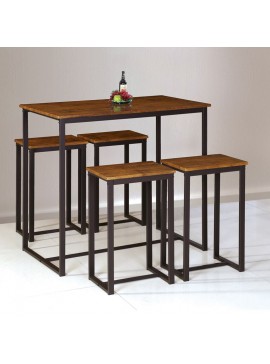 WOODWELL HENRY Set Bar Τραπέζι + 4 Σκαμπό, Μέταλλο Βαφή Σκούρο Καφέ - Καρυδί Table:100x60x86 Stool:40x30x60 ΕΜ9795