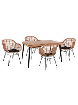 ΣΕΤ 5ΤΜΧ ALLEGRA WICKER ΜΕ ΤΡΑΠΕΖΙ 140X80Χ78Υ ΜΠΕΖ & ΜΑΥΡΟ ΧΡΩΜΑ HM10490