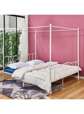 ΚΡΕΒΑΤΙ ΜΕΤΑΛΛΙΚΟ LALITA ΜΕ ΟΥΡΑΝΟ ΓΙΑ ΣΤΡΩΜΑ 160x200 εκ., ΛΕΥΚΟ, HM573.02