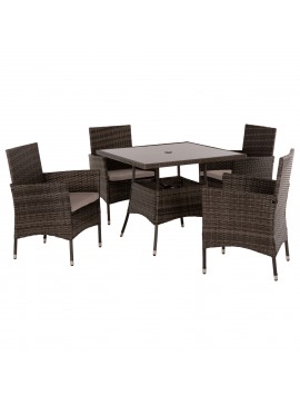 ΣΕΤ ΤΡΑΠΕΖΑΡΙΑΣ ΕΞΩΤ.ΧΩΡΟΥ 5ΤΜΧ HM5965 ΚΑΦΕ RATTAN-ΜΕΤΑΛΛΙΚΟΣ ΣΚΕΛΕΤΟΣ-ΓΥΑΛΙΝΗ ΕΠΙΦΑΝΕΙΑ