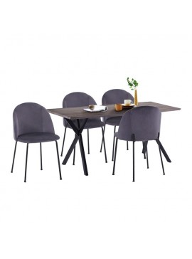 ΣΕΤ ΤΡΑΠΕΖΑΡΙΑΣ HM11181 5ΤΜΧ ΤΡΑΠΕΖΙ 140x80x75 cm MDF OLD BEECH & ΚΑΡΕΚΛΕΣ CLARA ΓΚΡΙ ΒΕΛΟΥΔΟ