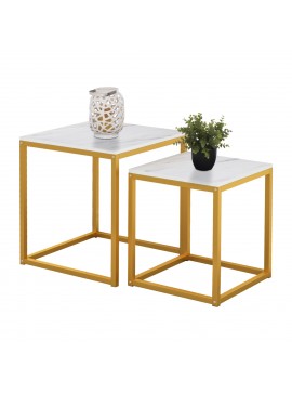 ΖΙΓΚΟΝ GRELAY 2 ΤΕΜ MDF ΟΨΗ ΜΑΡΜΑΡΟΥ & ΜΕΤΑΛΛΟ HM8762.11 45Χ45Χ50εκ. & 37Χ37Χ43 εκ.